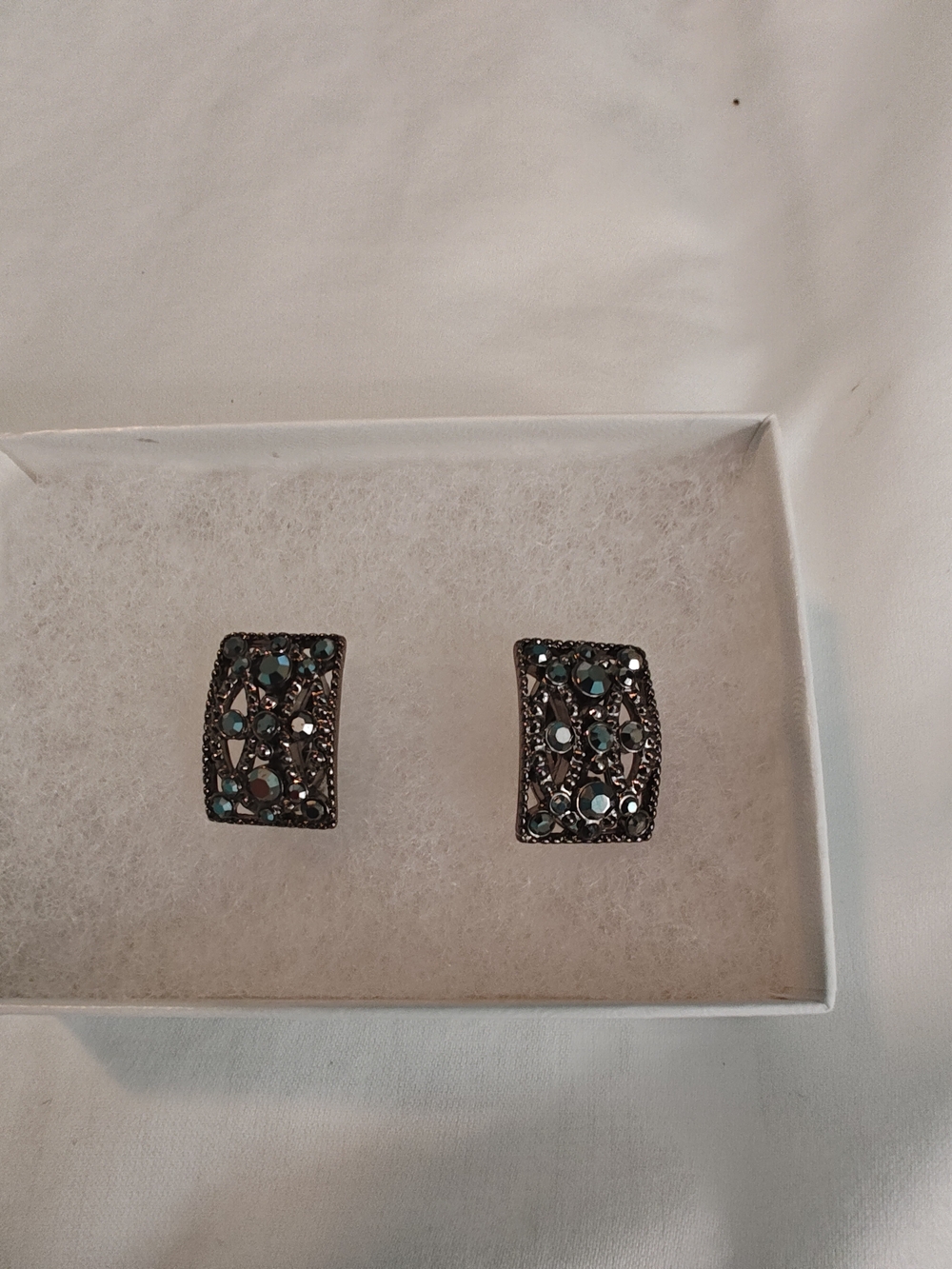 Women's Black Crystal Marcasite-Style Clip-on Earrings